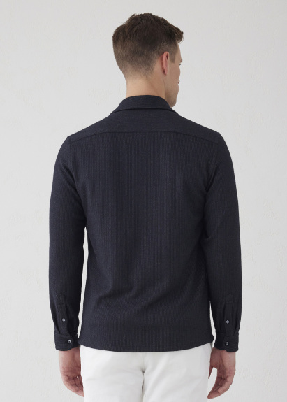 Anthracite Color Striped Wool Blend Shirt - 8