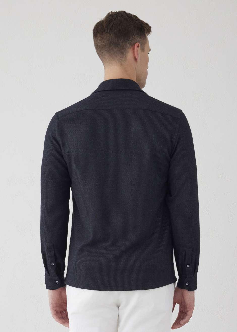 Anthracite Color Striped Wool Blend Shirt - 8