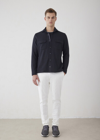 Anthracite Color Striped Wool Blend Shirt - 2