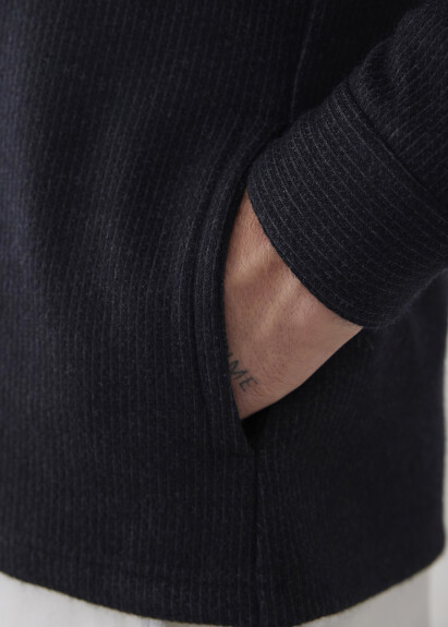 Anthracite Color Striped Wool Blend Shirt - 4