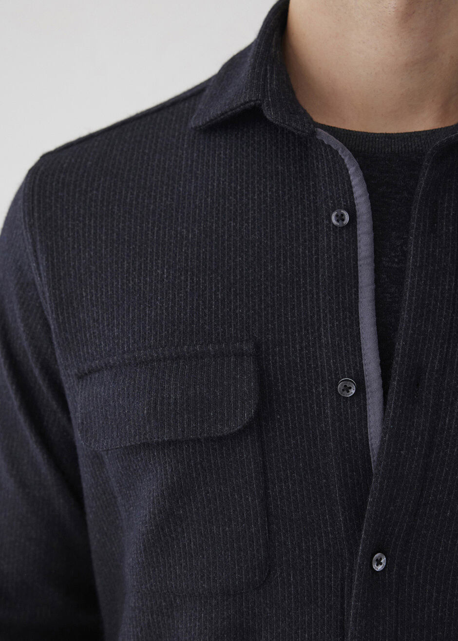 Anthracite Color Striped Wool Blend Shirt - 5