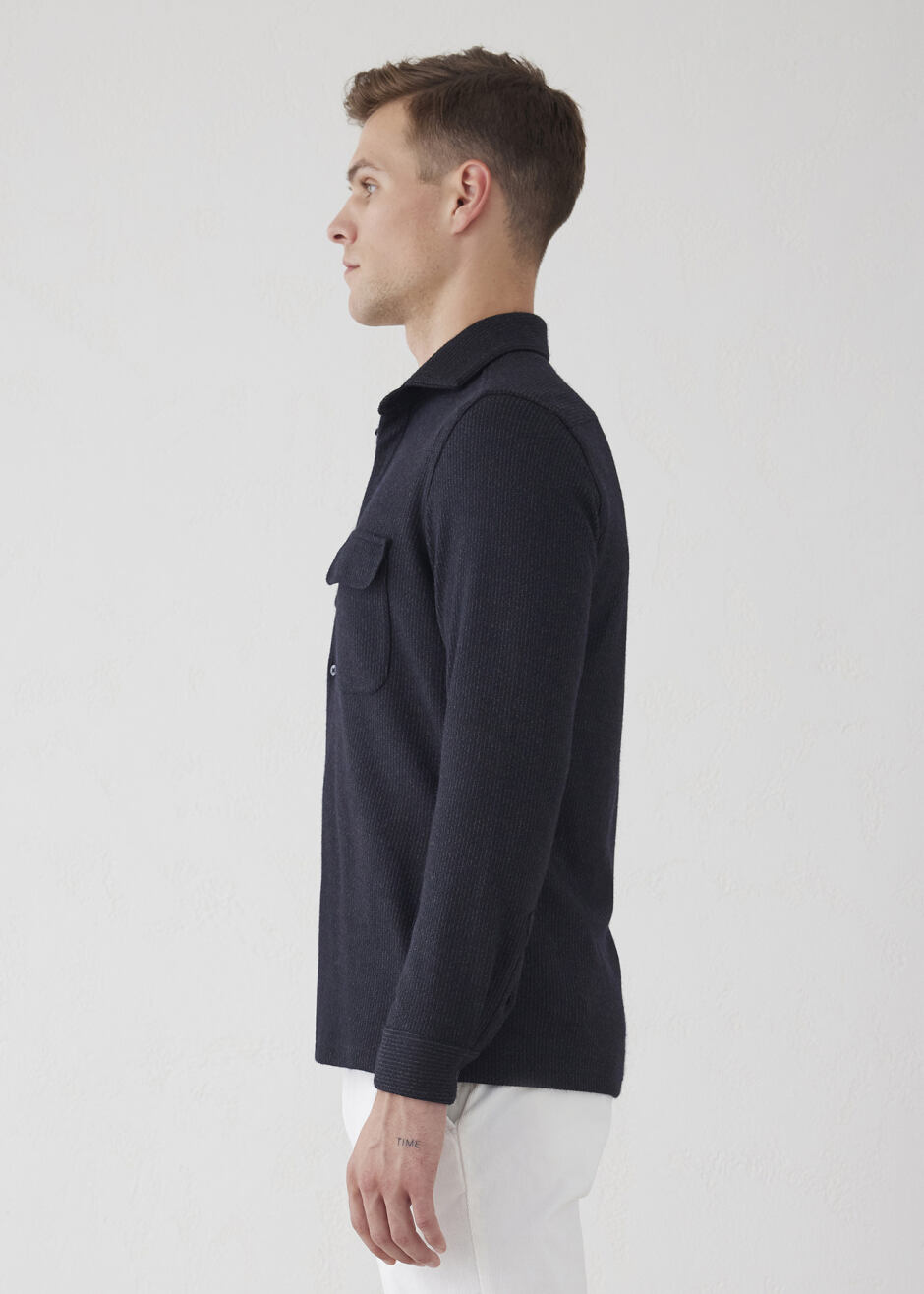 Anthracite Color Striped Wool Blend Shirt - 6