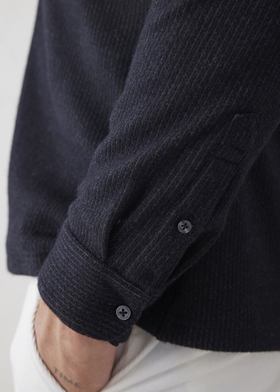 Anthracite Color Striped Wool Blend Shirt - 7