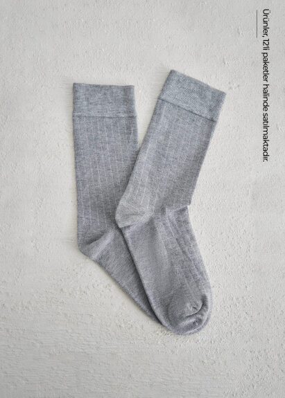 Açık Gri Renk 12'li Bambu Çorap Seti