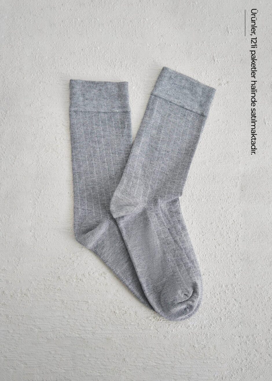 Açık Gri Renk 12'li Bambu Çorap Seti