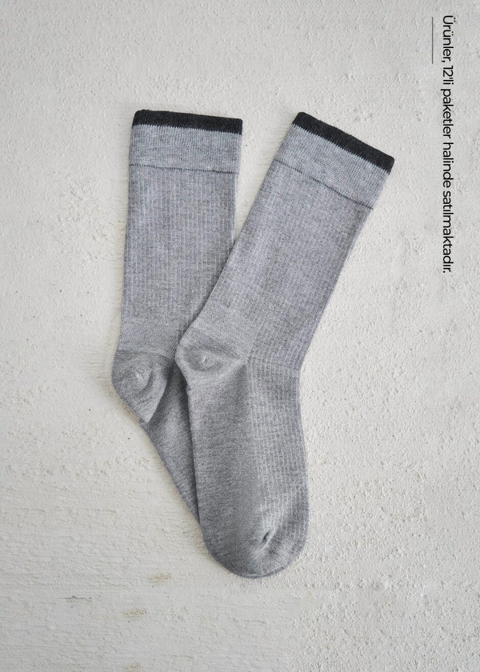 Açık Gri Renk 12'li Bambu Çorap Seti