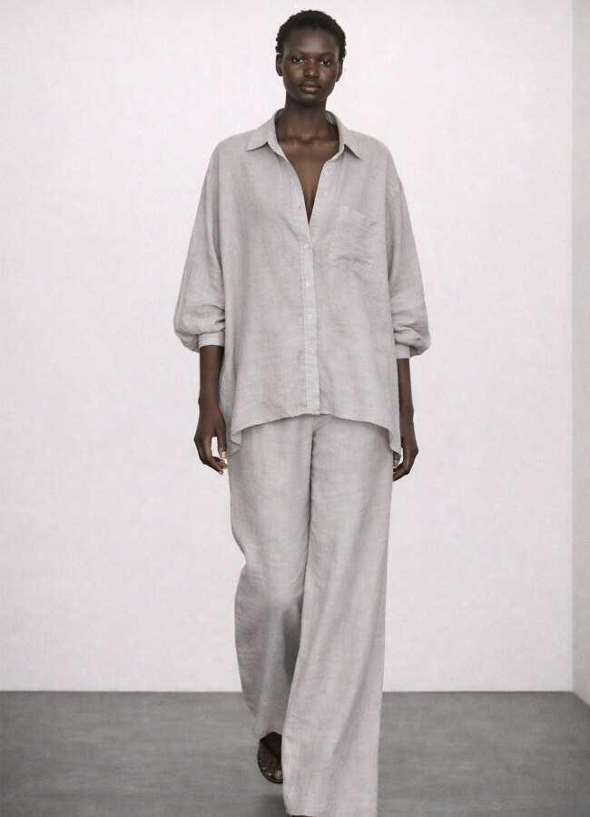 Açık Gri Renk Modal Karışımlı Oversize Gömlek