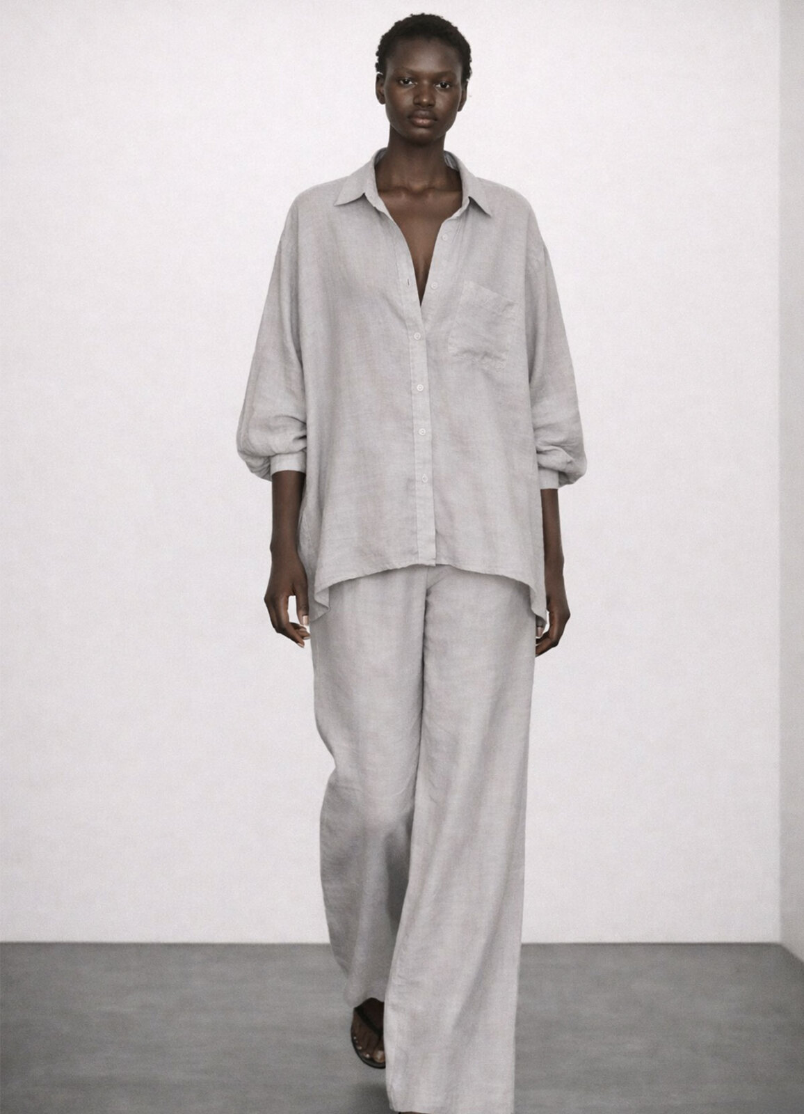 Açık Gri Renk Modal Karışımlı Oversize Gömlek