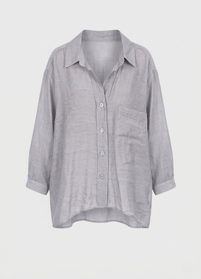 Açık Gri Renk Modal Karışımlı Oversize Gömlek - 2