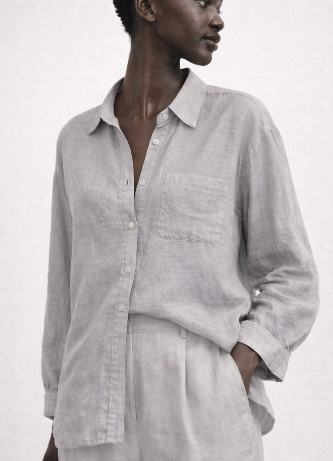 Açık Gri Renk Modal Karışımlı Oversize Gömlek - 4