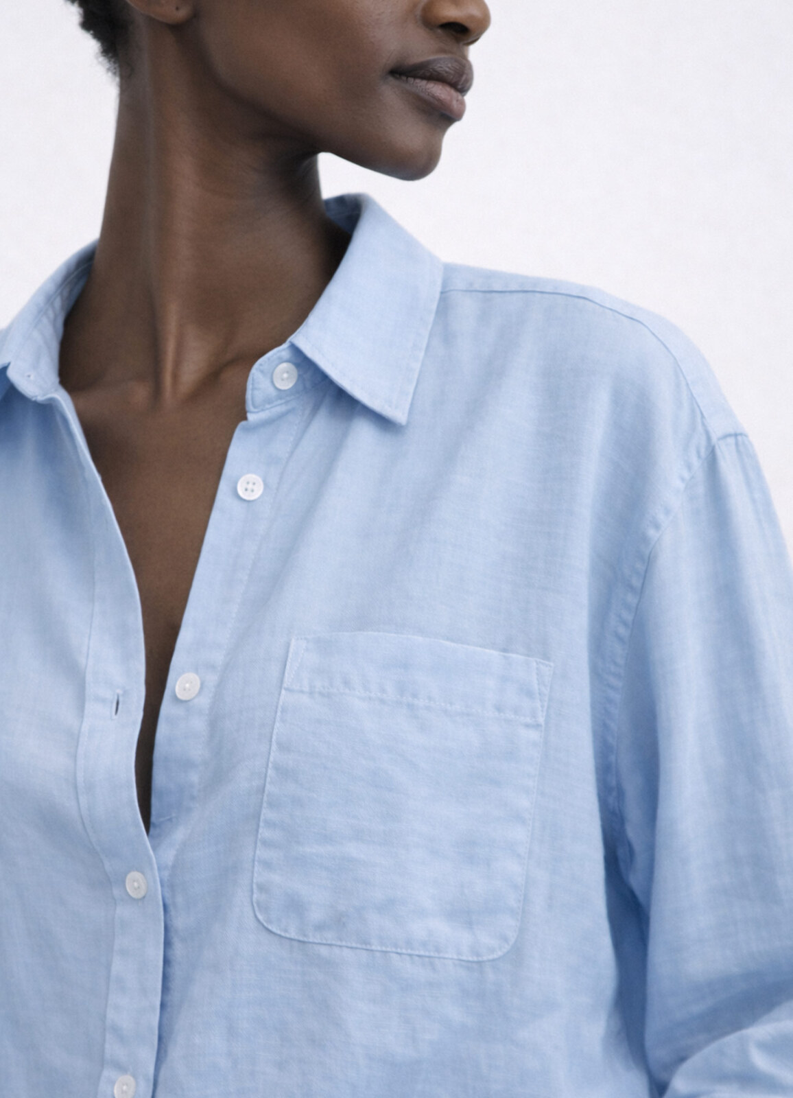 Açık Mavi Renk Modal Karışımlı Oversize Gömlek