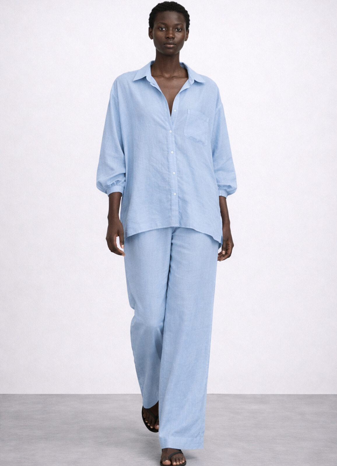 Açık Mavi Renk Modal Karışımlı Oversize Gömlek - 2