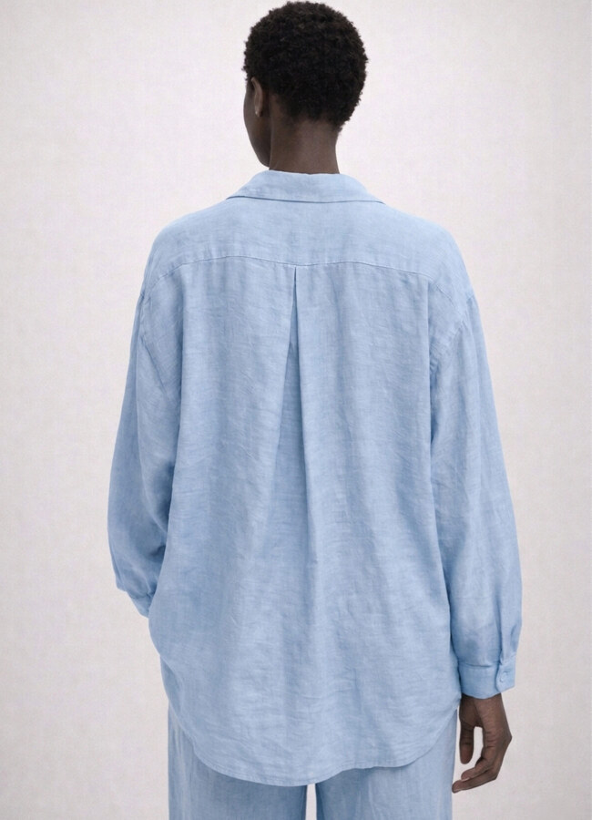 Açık Mavi Renk Modal Karışımlı Oversize Gömlek - 4