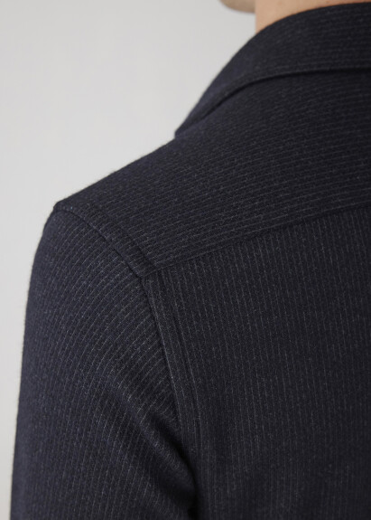 Antrasit Renk Çizgi Desenli Yün Karışımlı Gömlek - 9