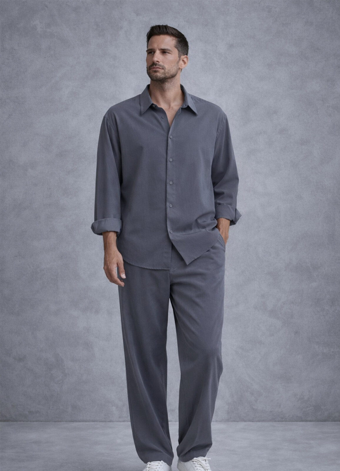 ANTRASİT Renk Tencel Karışımlı Gömlek