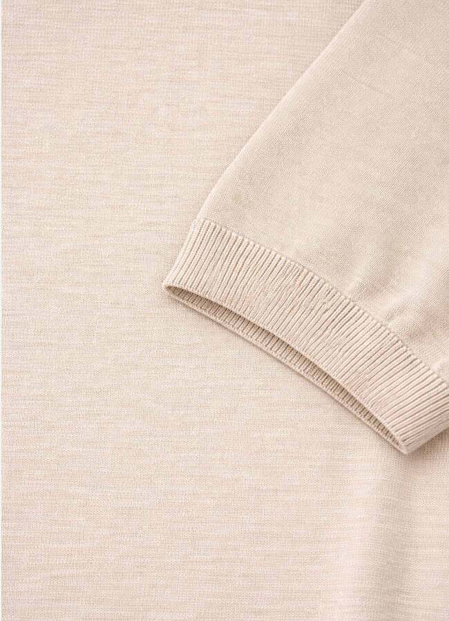 Bej Renk Bisiklet Yaka Basic Triko - 3