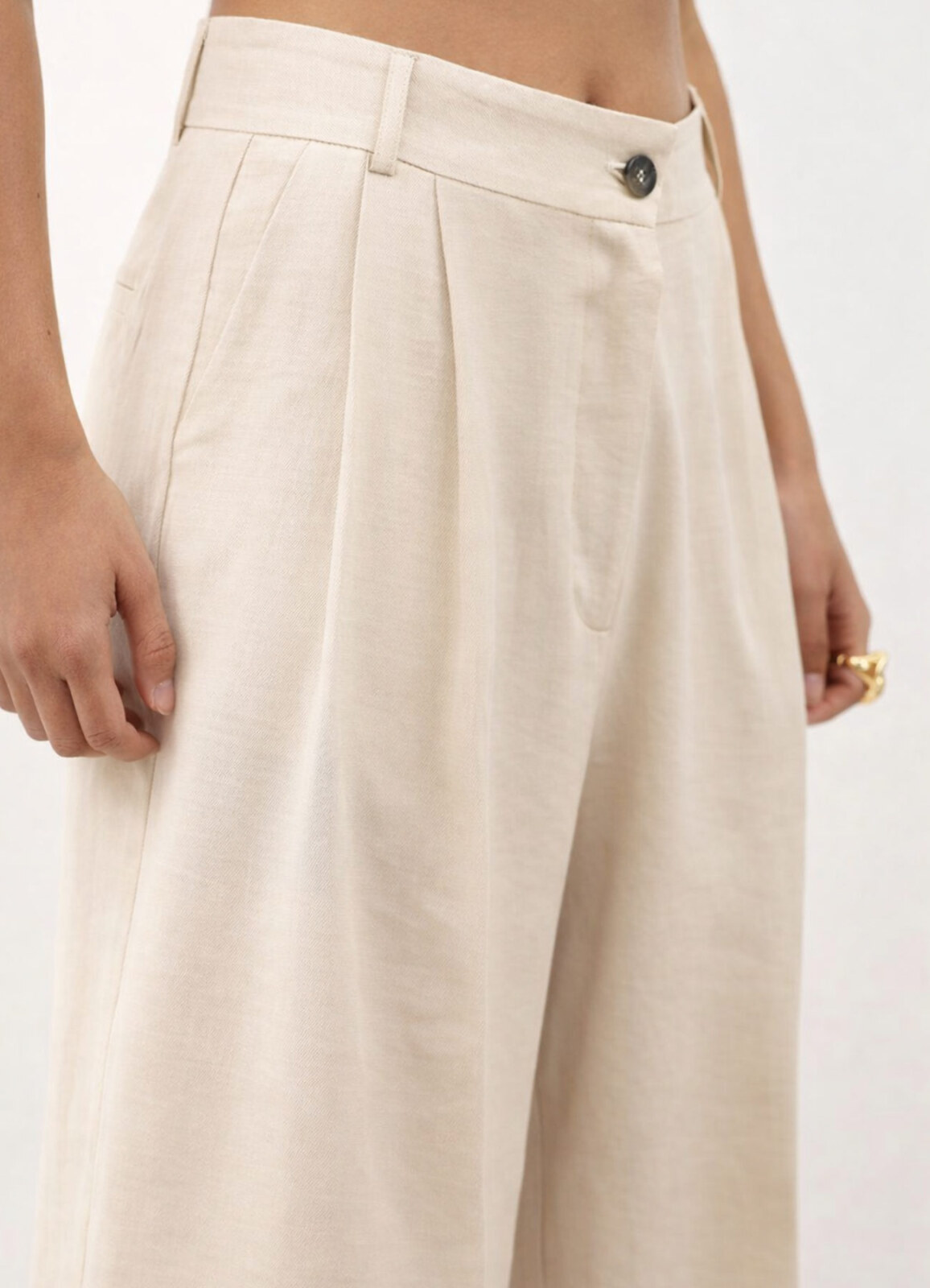 Bej Renk Lyocell Karışımlı Pileli Palazzo Pantolon - 2