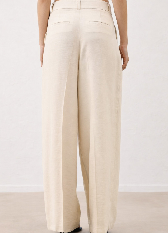 Bej Renk Lyocell Karışımlı Pileli Palazzo Pantolon - 3