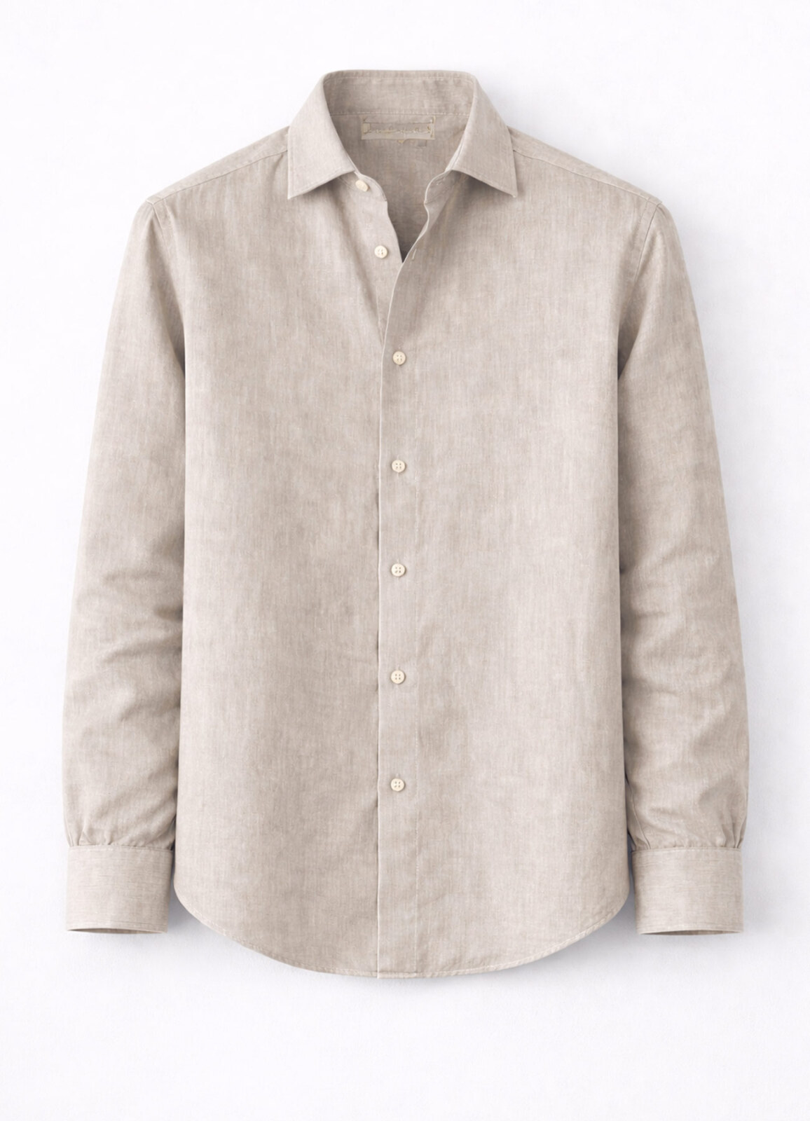 Bej Renk Uzun Kol Keten Gömlek