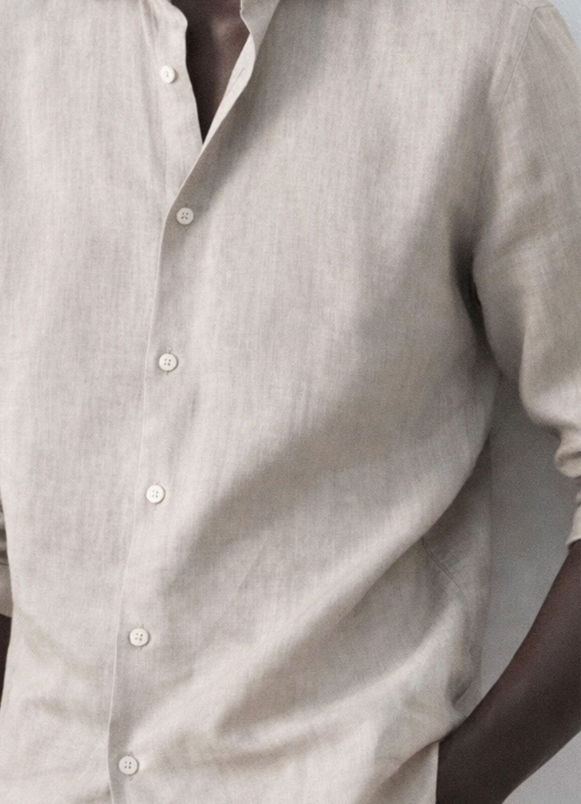 Bej Renk Uzun Kol Keten Gömlek - 4