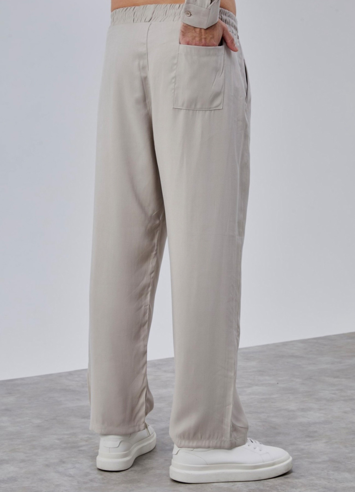 Bej Renk Tencel Karışımlı Pantolon - 4