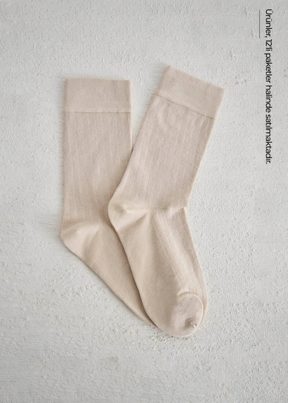 Bej Renk 12'li Bambu Çorap Seti - 1