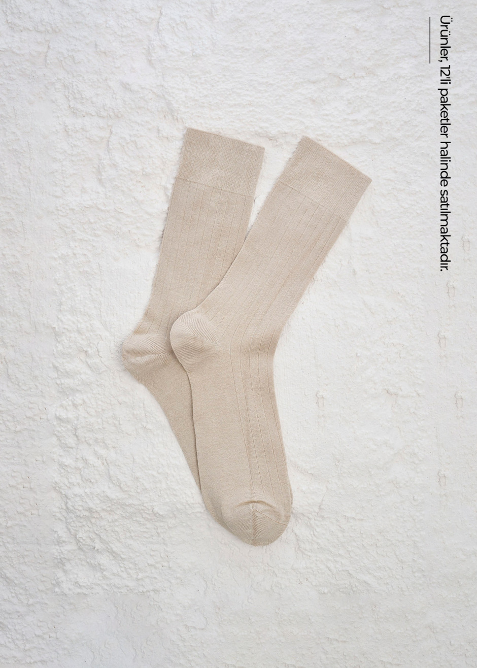 Bej Renk 12'li Bamboo Karışımlı Çorap - 1