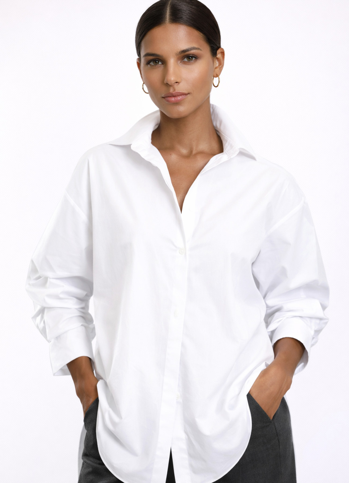 Beyaz Renk Oversize Poplin Gömlek