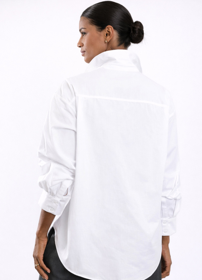 Beyaz Renk Oversize Poplin Gömlek - 4