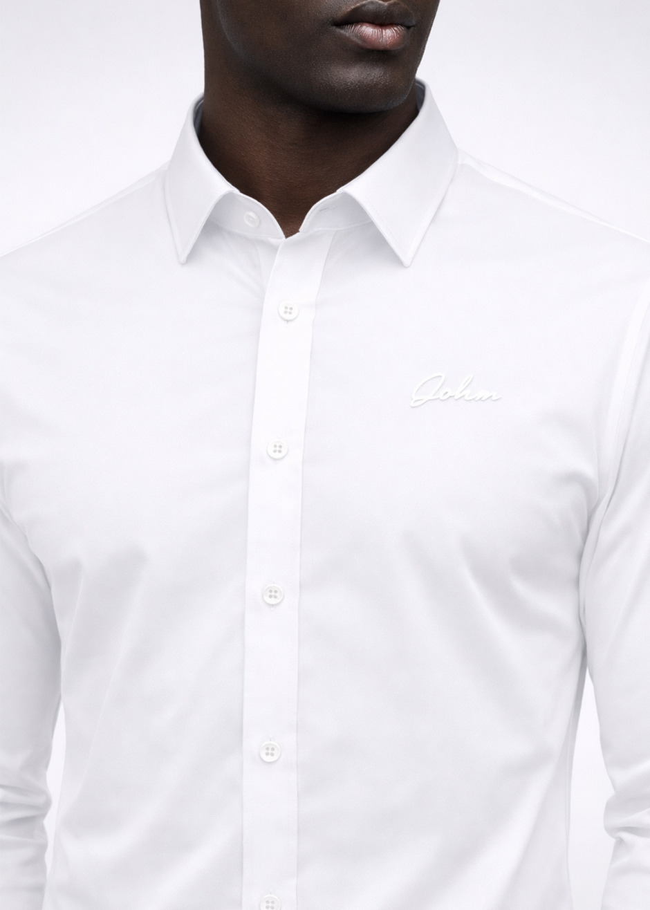 Beyaz Renk Uzun Kol Polyester Gömlek