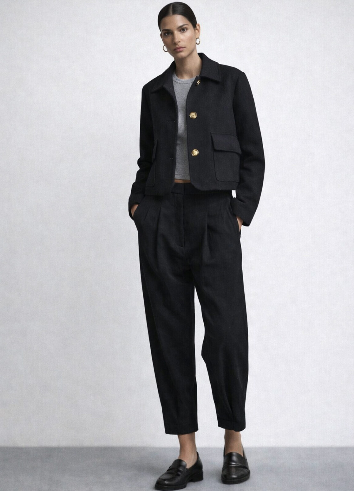 Siyah Renk Pamuk Karışımlı Ceket