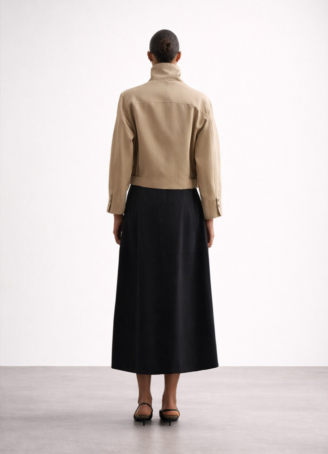 Siyah Renk Poplin Çift Cepli Kloş Etek - 4