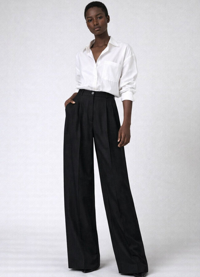 Siyah Renk Lyocell Karışımlı Pileli Palazzo Pantolon - 6