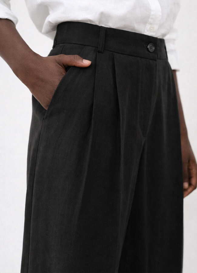 Siyah Renk Lyocell Karışımlı Pileli Palazzo Pantolon - 7