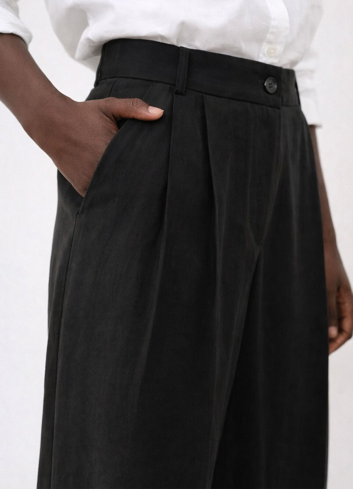 Siyah Renk Lyocell Karışımlı Pileli Palazzo Pantolon - 7