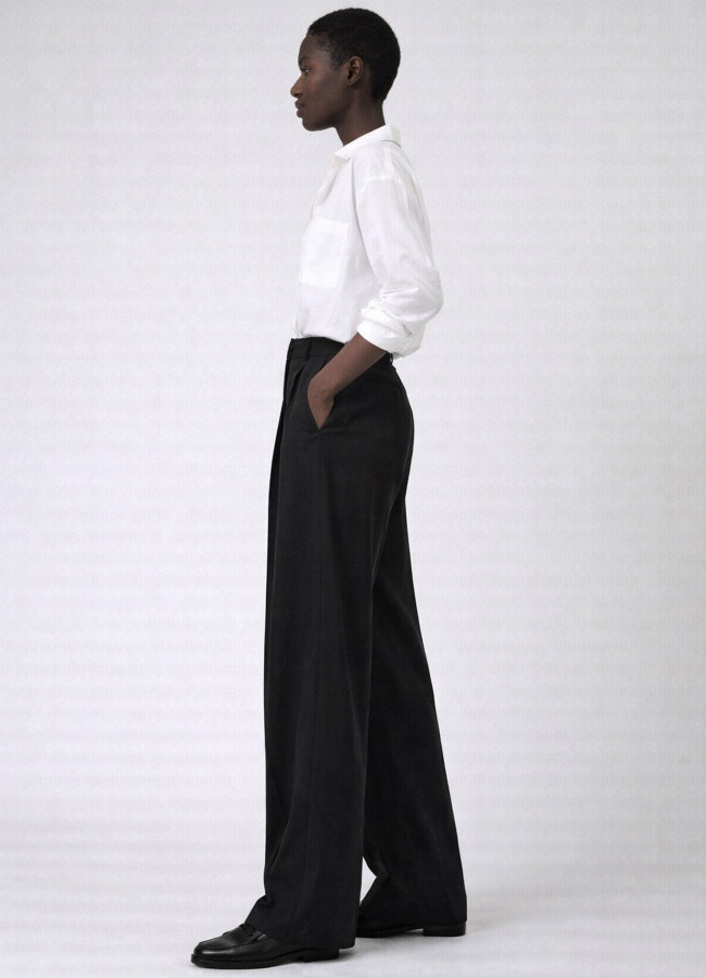 Siyah Renk Lyocell Karışımlı Pileli Palazzo Pantolon - 8