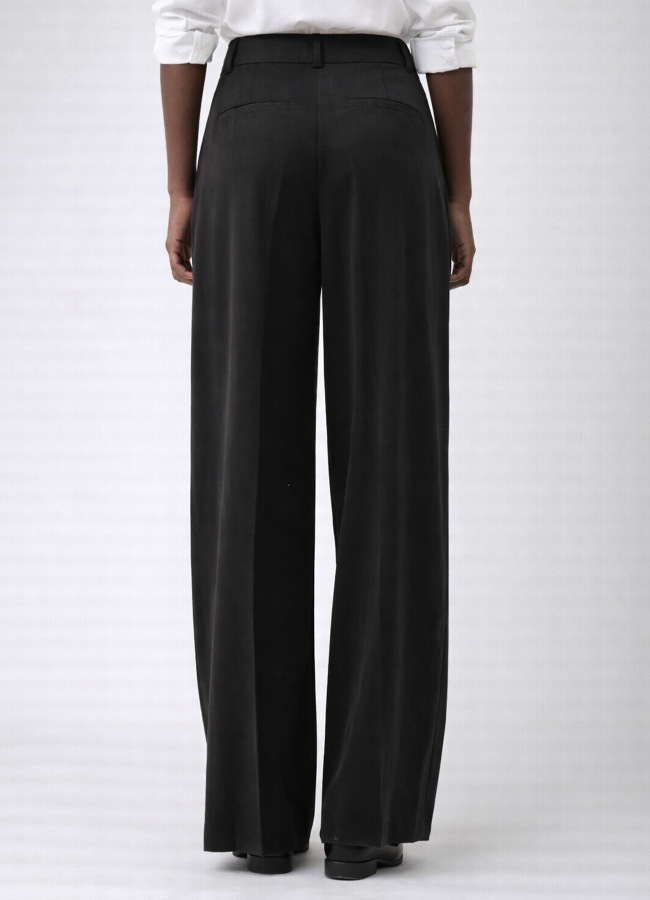 Siyah Renk Lyocell Karışımlı Pileli Palazzo Pantolon - 9