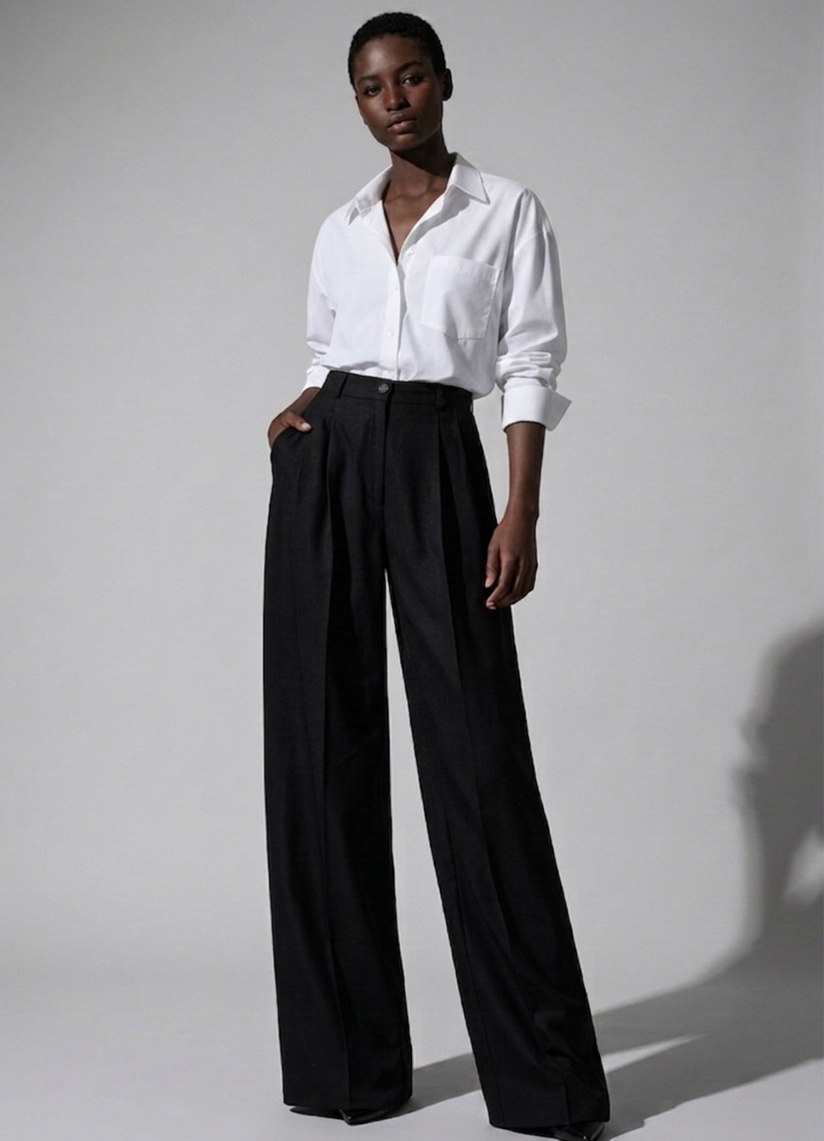 Siyah Renk Lyocell Karışımlı Pileli Palazzo Pantolon