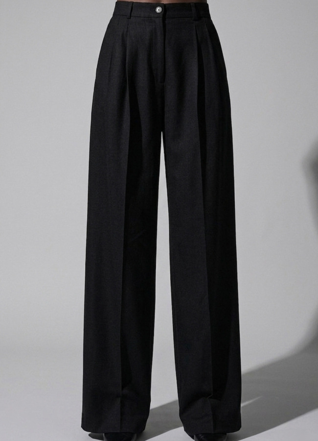 Siyah Renk Lyocell Karışımlı Pileli Palazzo Pantolon - 2