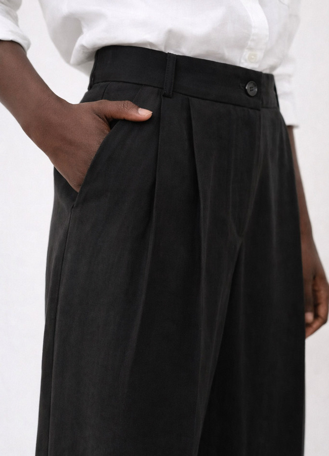 Siyah Renk Lyocell Karışımlı Pileli Palazzo Pantolon - 5
