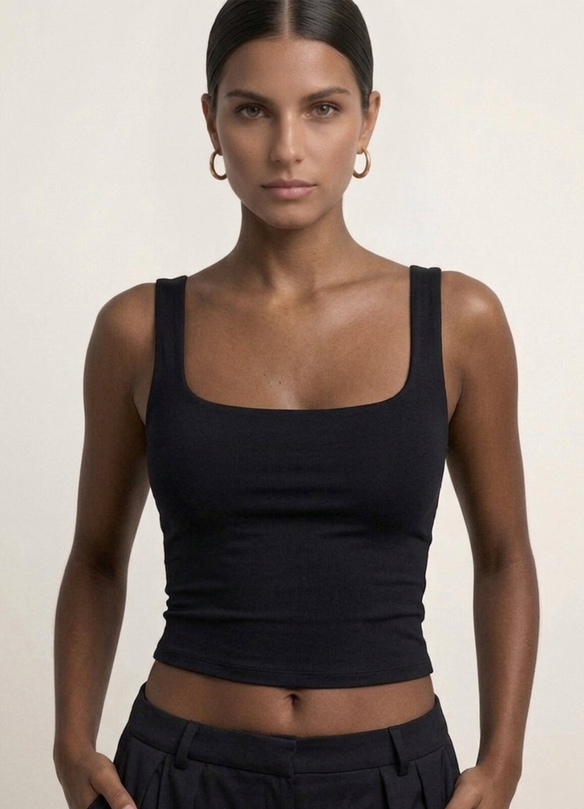 Siyah Renk Esnek Polyester Çift Katlı Atlet