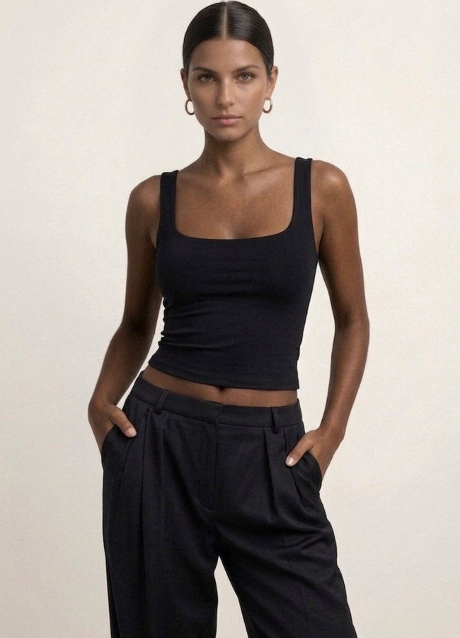 Siyah Renk Esnek Polyester Çift Katlı Atlet - 3