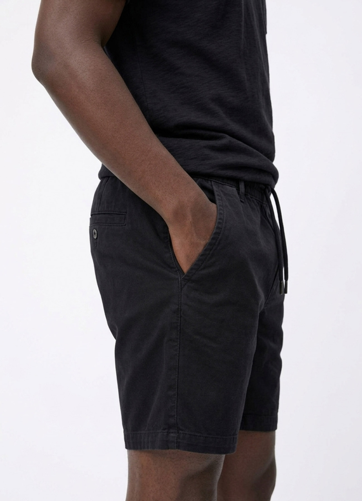 Siyah Renk Tencel Karışımlı Şort - 5