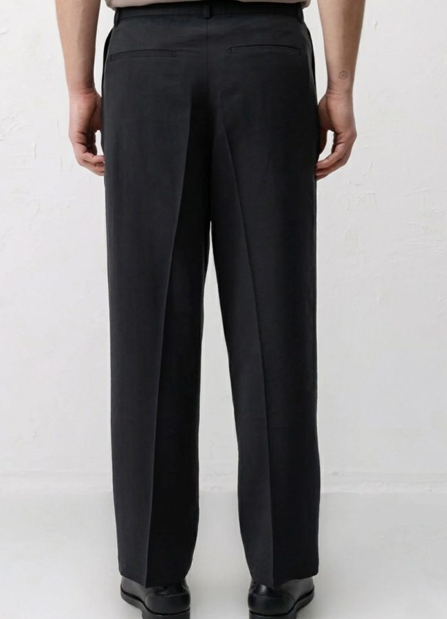 Siyah Renk Lyocell Karışımlı Pileli Pantolon - 3