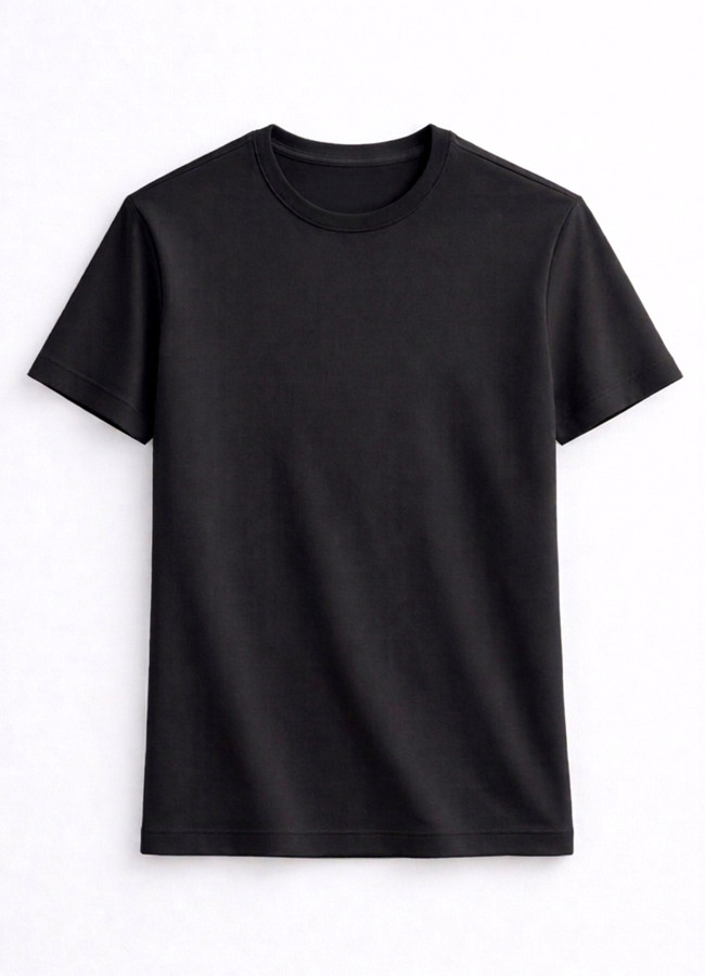 Siyah Renk Pamuk Karışımlı Tişört - 2