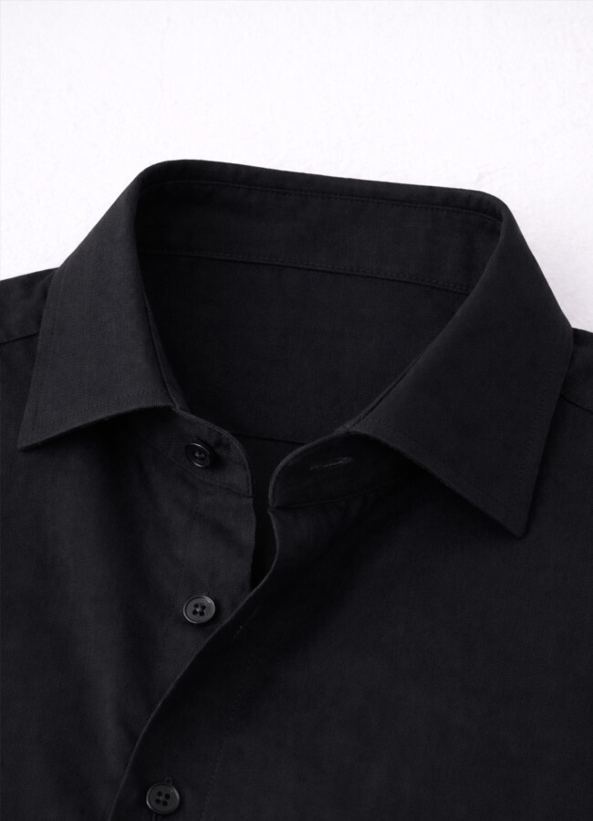 Siyah Renk Tencel Karışımlı Gömlek - 4