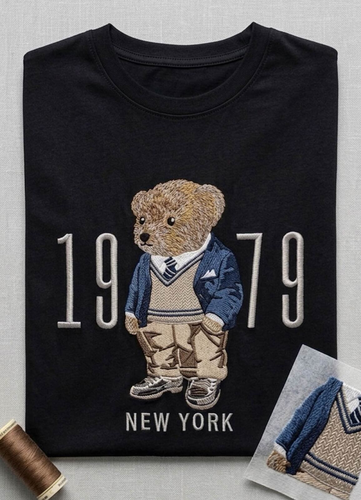 Siyah Renk Pamuklu Nakışlı Tişört - 2