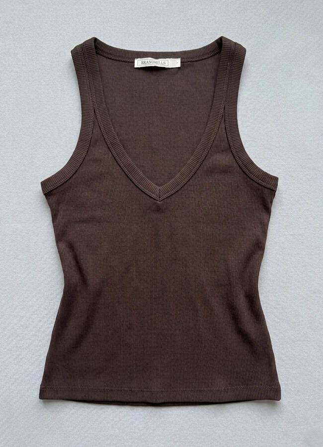 Kahve Renk Esnek Viskoz Atlet 