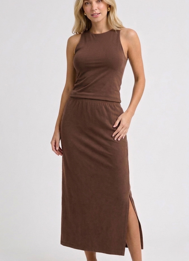 Kahve Renk Modal Karışımlı Etek 