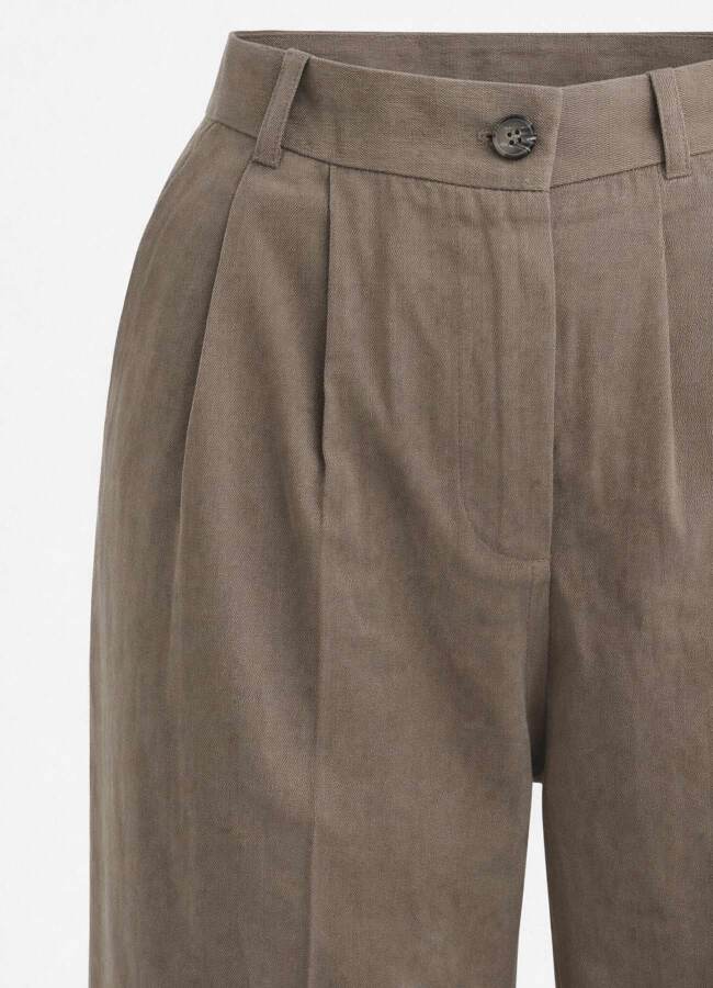 Kahve Renk Lyocell Karışımlı Pileli Palazzo Pantolon - 4